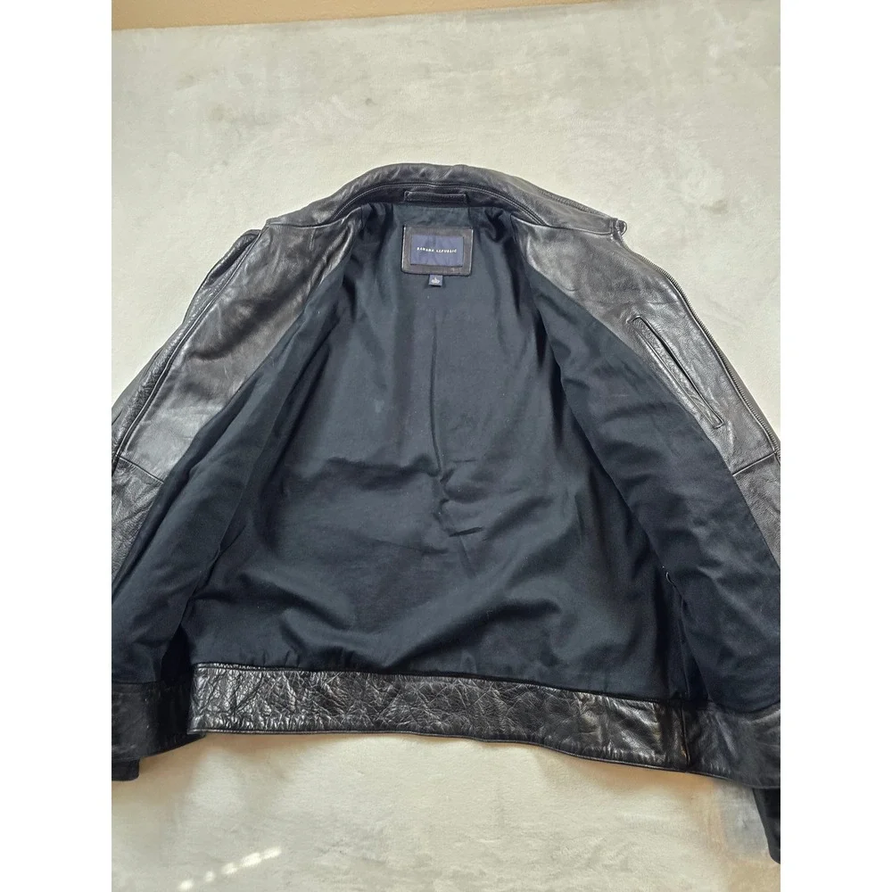 Vintage Banana Republic Leather Jacket Mens Large Black Heavy Thick Zip Classic